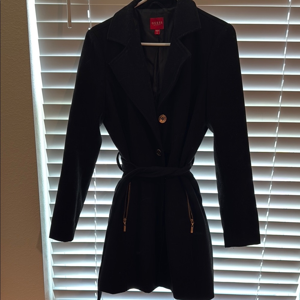 Guess Black Trench Coat Elegant Formal Wear